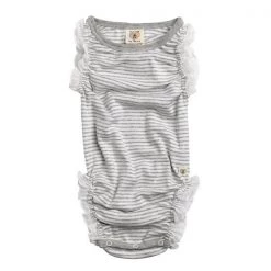 Nurtured By Nature Kiwiana Organic Frilly Romper - Pebble Stripe