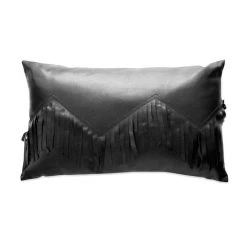 Me & My Trend Black Leatherette Fringe Oblong Cushion