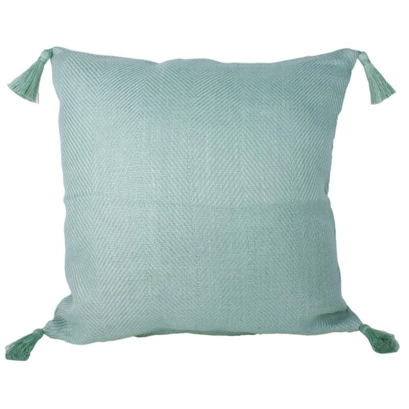 Craft Studio Linen Herringbone Tassel Cushion - Aqua Green (50cm)