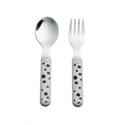 Done By Deer Dining & Aprons Happy Dots Spoon & Fork Set - Powder