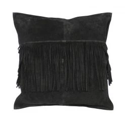 Le Forge Suede Fringe Cushion - Black