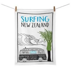 Moana Road NZ Surfing Tea Towel Coastal