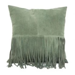 Banyan Home Suede Leather Fringe Cushion - Sage Green (45cm) Cushions