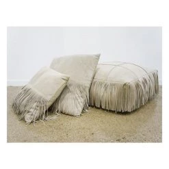 Banyan Home Suede Leather Fringe Cushion - Light Beige (45cm)