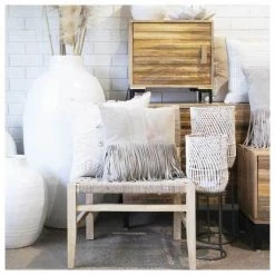 Banyan Home Suede Leather Fringe Cushion - Light Beige (45cm)