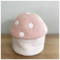 Sheepish Design Hand Made NZ Wool Toadstool Storage Box - Blush