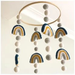 Sheepish Design Hand Made NZ Wool Baby Mobile - Rainbows Blue