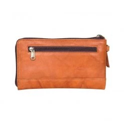 The Design Edge Women's Gifts - Over $50 Dallas Clutch Wallet - Jersey Hairon & Tan Leather