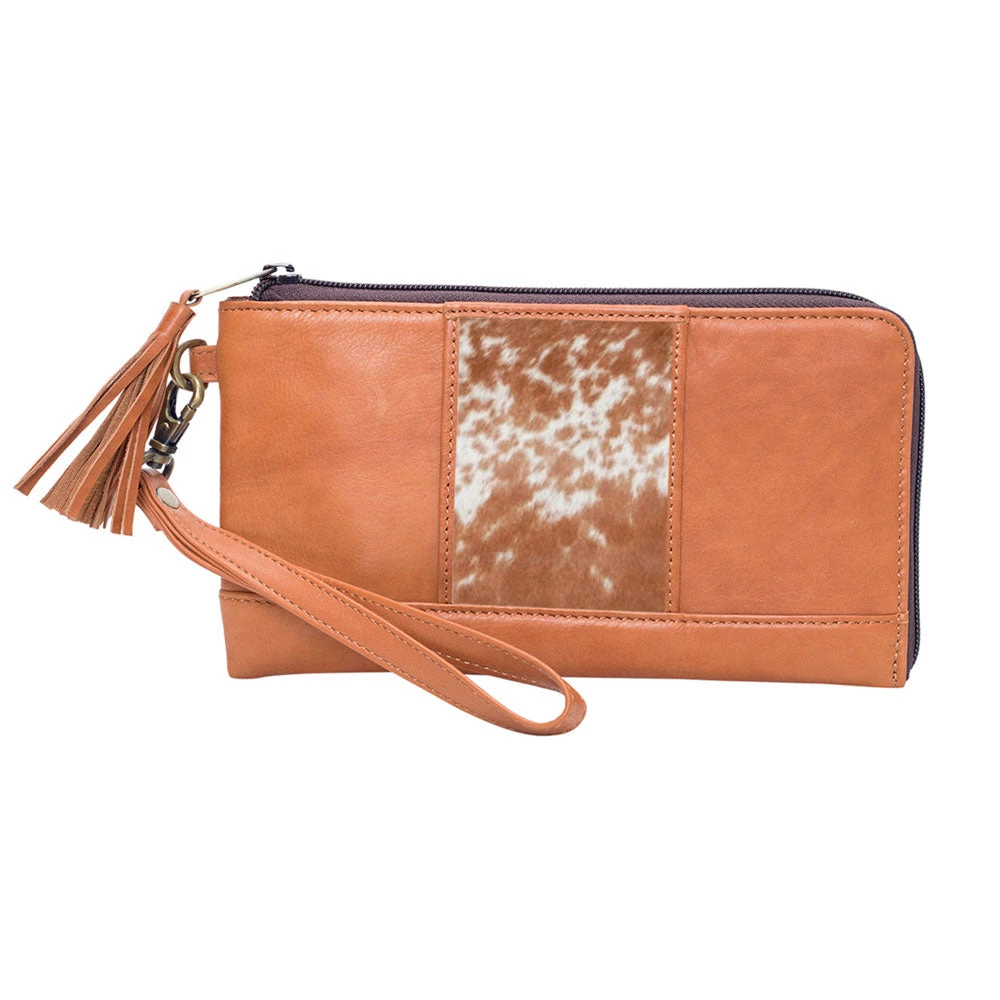 The Design Edge Women's Gifts - Over $50 Dallas Clutch Wallet - Jersey Hairon & Tan Leather