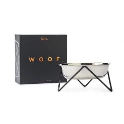 Bendo Luxe Woof Dog Bowl - Chrome & Black