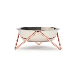Bendo Metallics Luxe Meow Cat Bowl - Chrome Bowl & Copper Stand