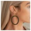 Brookside The Label JEWELLERY Leather Classic Hoops - Khaki