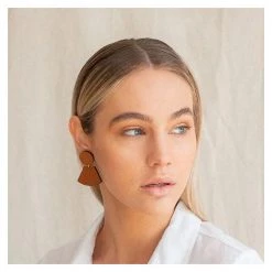 Brookside The Label Leather Curve Drop Studs - Tan Women's Gifts - Under $50