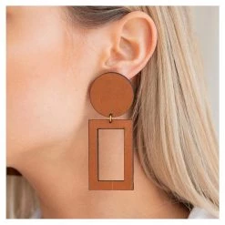 Brookside The Label Women's Gifts - Over $50 Leather Rectangle Cut Out Studs - Tan