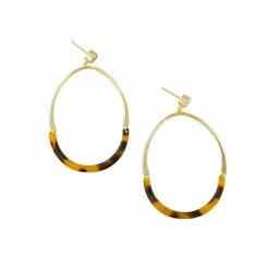 Tiger Tree Gold Tortoiseshell Elliptical Earrings JEWELLERY