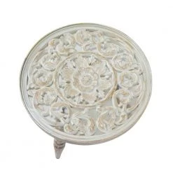 Banyan Home Rasta Carved Side Table & Glass Top (46cm)