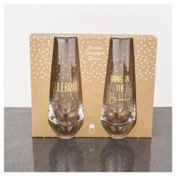 Urban Products Gold Celebrate Stemless Champagne Glasses (2pc) Restocked