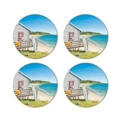 100% New Zealand Kiwiana Graham Young Coaster Set/4 – Bach By The Beach