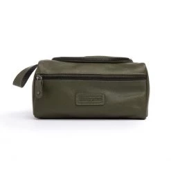Stitch & Hide Unisex Leather Jett Toilet Bag - Olive