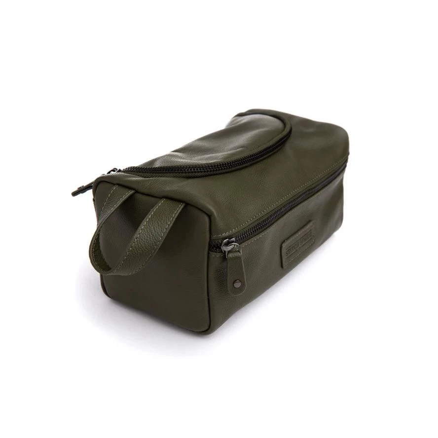 Stitch & Hide Unisex Leather Jett Toilet Bag - Olive