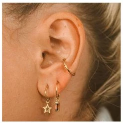 Lindi Kingi Deluxe Baguette Garnet Sleeper Earrings - Gold Valentines Day