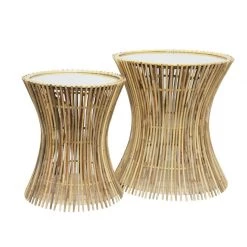 Stoneleigh & Roberson Coastal Bamboo Side Table With Mirror Top (50cm)