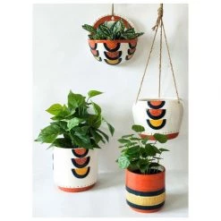 Urban Products VASES & PLANTERS Woodstock Rainbow Geo Wall Planter - Blue/Terracotta