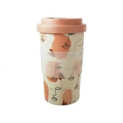 Urban Products Reusable & Eco Friendly Bamboo Eco Travel Mug – Abstract Face (400ml)