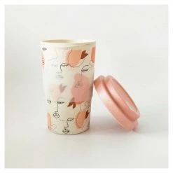 Urban Products Reusable & Eco Friendly Bamboo Eco Travel Mug – Abstract Face (400ml)
