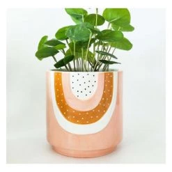 Urban Products Woodstock Rainbow Dot Planter - Pink/Mustard VASES & PLANTERS