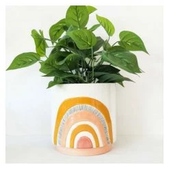 Urban Products VASES & PLANTERS Woodstock Rainbow Stripe Planter - Pink/Mustard