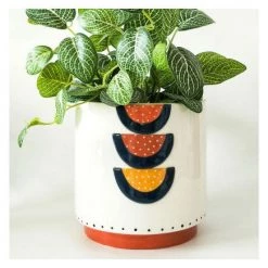 Urban Products VASES & PLANTERS Woodstock Rainbow Geo Planter - Blue/Terracotta