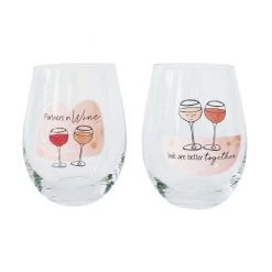 Urban Products ENGAGEMENT & WEDDING Stemless Wine Glass Set - Partners In Wine