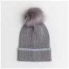 Stella & Gemma Last Chance - Final Few Grey & Silver Fur Pom Pom Beanie