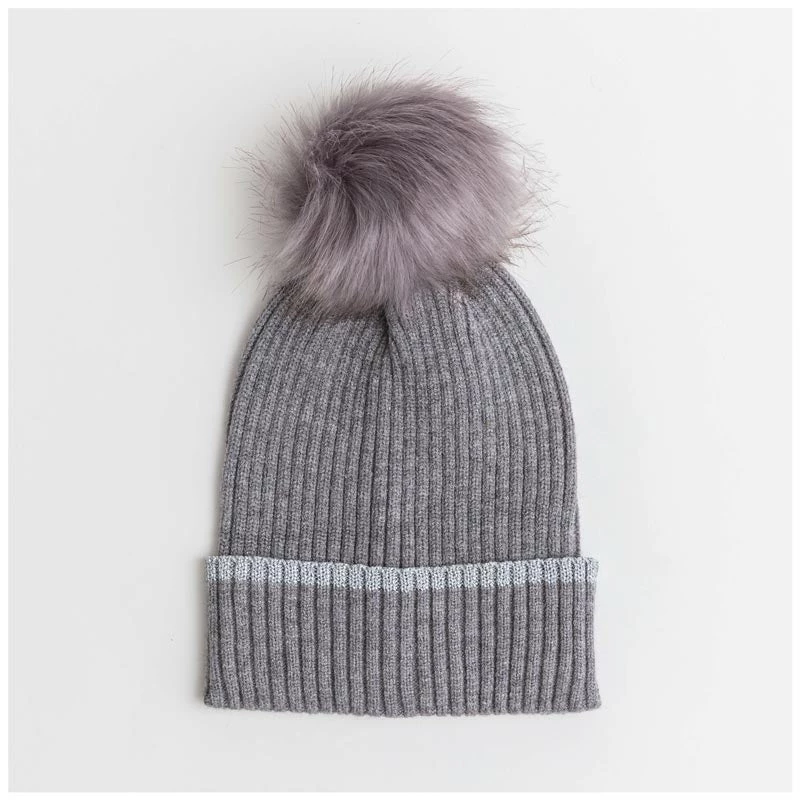 Stella & Gemma Last Chance - Final Few Grey & Silver Fur Pom Pom Beanie