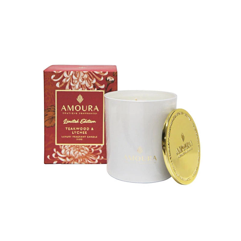 Amoura Luxury Fragrant Candle - Teakwood & Lychee Andles
