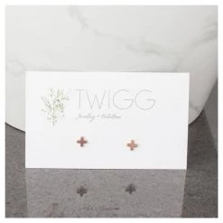 Twigg Valentines Day Little Cross Rose Gold Stud Earrings