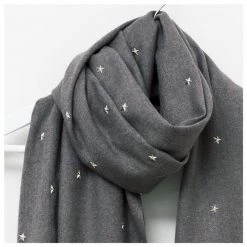 Stella & Gemma Grey Scarf With Silver Stars Metallics