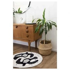 100% New Zealand Monochrome Linocut Kereru Rug (80cm)