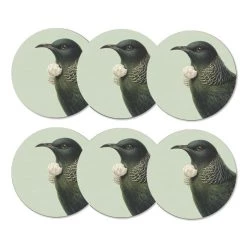 100% New Zealand Hushed Green Tui Coaster Set/6