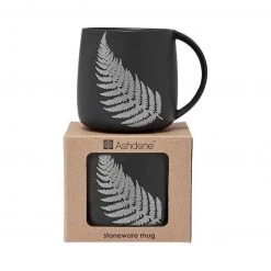 Ashdene Silver Fern Stoneware Mug - Black Kiwiana