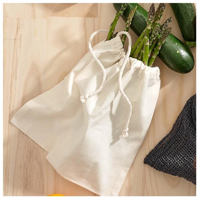 Ladelle Recycled Cotton Fabric Produce Bags (4pc) Reusable & Eco Friendly