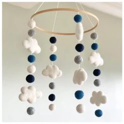 Sheepish Design NZ Wool 3D Cloud Baby Mobile - Mixed Blue Kiwiana