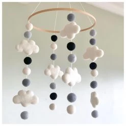 Sheepish Design NZ Wool 3D Cloud Baby Mobile - Monochrome Kiwiana