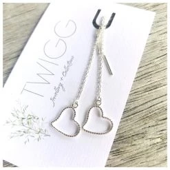 Twigg Silver Heart Thread Earrings