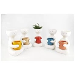 Urban Products VASES & PLANTERS Person Holding Pot Planter - Mustard (20cm)