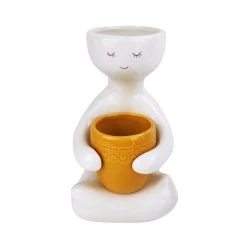 Urban Products VASES & PLANTERS Person Holding Pot Planter - Mustard (20cm)