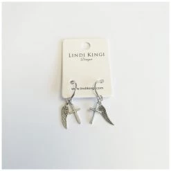 Lindi Kingi JEWELLERY Cross & Feather Sleeper Earrings - Silver