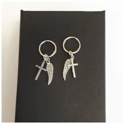 Lindi Kingi JEWELLERY Cross & Feather Sleeper Earrings - Silver