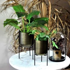 Roam & Loom NEW ARRIVALS Brass Planter Pot & Stand (Set Of 2)